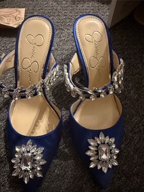 Jessica Simpson Royal Blue Jeweled Pointed Mules